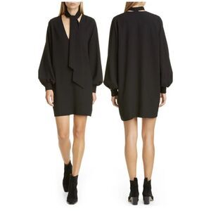 Ganni | Long Sleeve Heavy Crepe Mini Dress with Bow Tie Detail Size 36 (US 4)